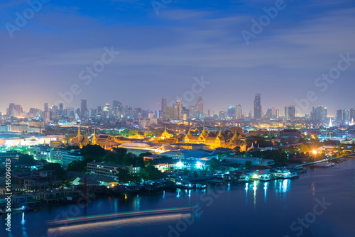 Bangkok City skyline and Grand palace aerial view. © newroadboy