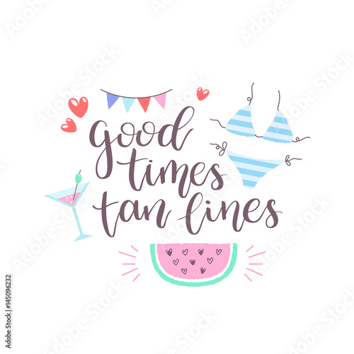 Summer design sticker with tropical beach elements