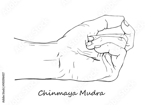 Chinmaya Mudra. Hand drawn illustration of ritual yoga hand gesture.