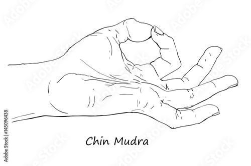 Chin or Gyan Mudra. Hand drawn illustration of ritual yoga hand gesture.
