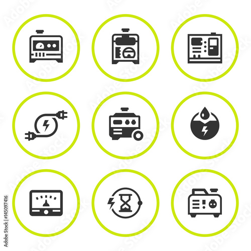 Set round icons of electrical generator