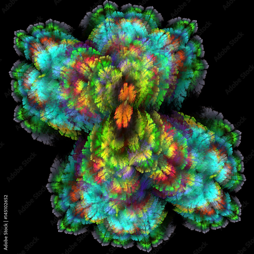 Fractal flower in turquoise tones on a black background. Fractal flower in turquoise tones on a black background.