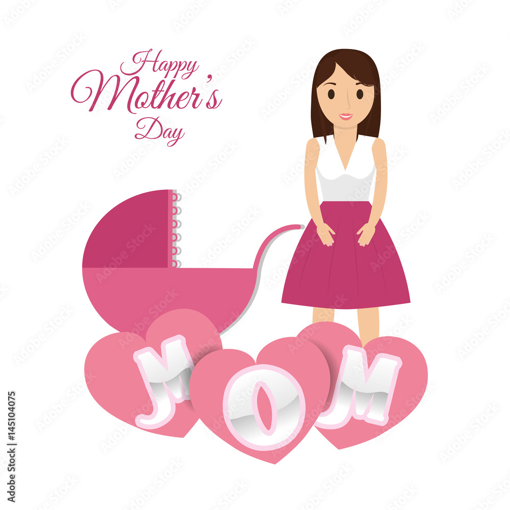 happy mothers day mom with baby carriage hearts decorative vector illustration eps 10 happy mothers day mom with baby carriage hearts decorative vector illustration eps 10