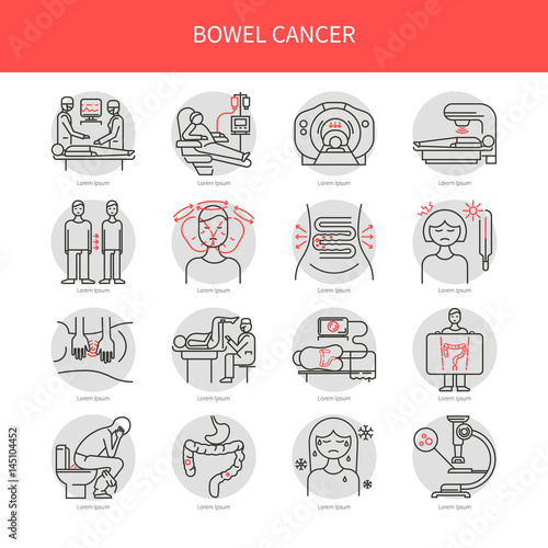 Bowel cancer line icons