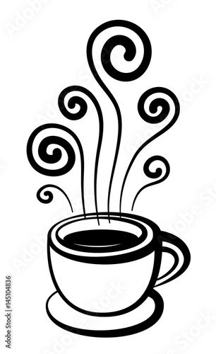 Coffee cup with stylized steam hand drawn vector illustration on white background