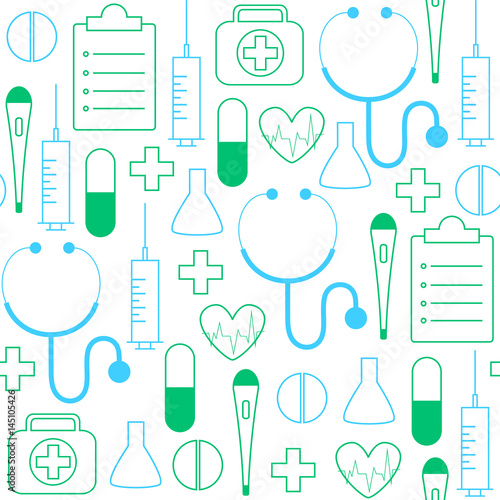 Seamless pattern of medical outline icon, vector illustration.
