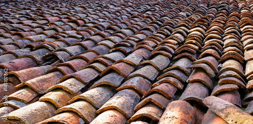 Old clay ceramic roofing tile