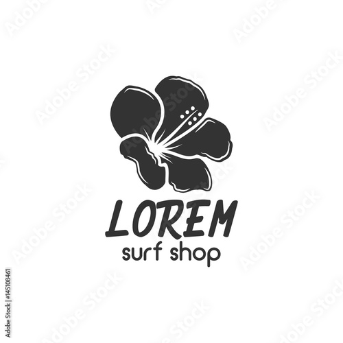 Vintage Surfing Store Badge design. Surf gear shop Emblem for web design or print. Retro flower logo design. Surf equipment Label. Surfer floral stamp. Summer insignia. Vector hipster surf pictogram