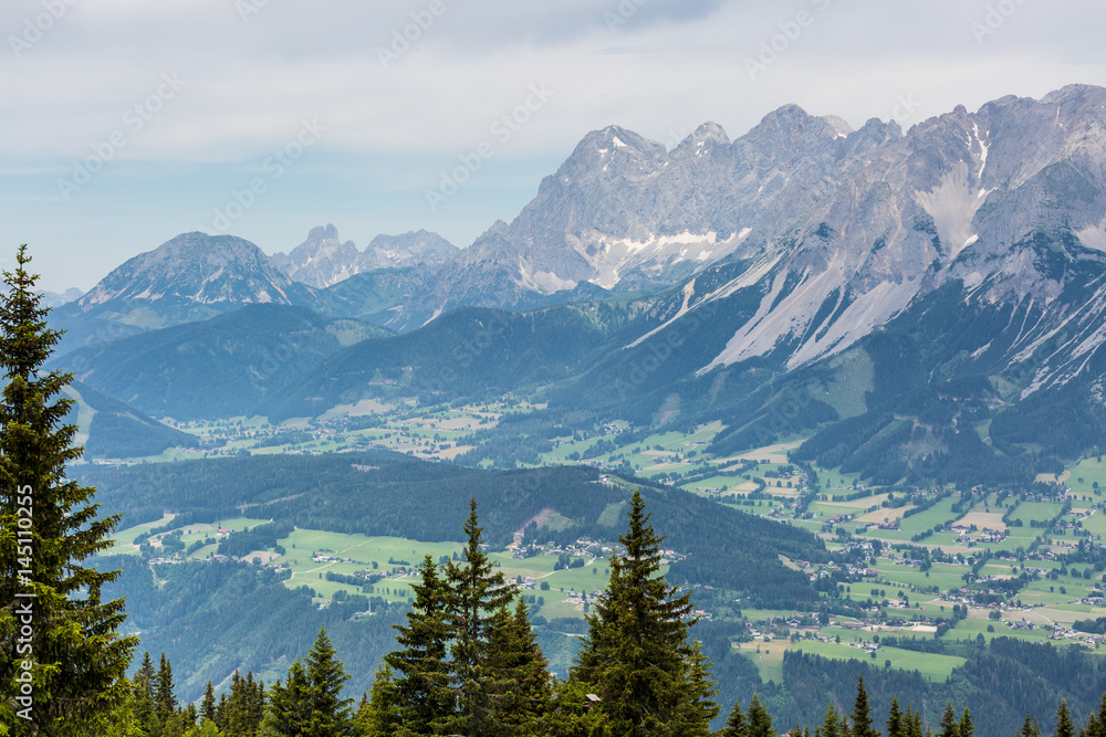 view of mountain chain Dachsteinmassiv from Planai