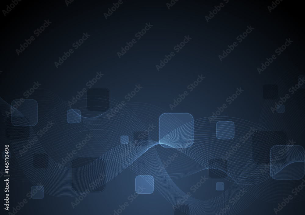 Fototapeta premium Dark blue abstract squares and waves background