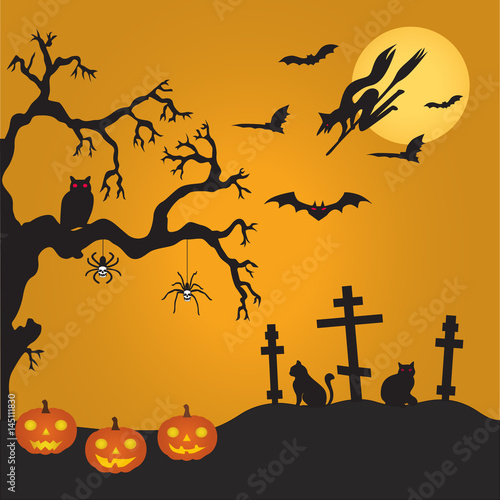 Halloween at night cemetery