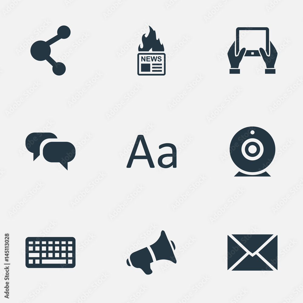 Vetor de Vector Illustration Set Of Simple User Icons. Elements Keypad, Gossip, Notepad And