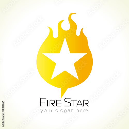 Star logo in flames. Fiery and flaming gold colored star shape, symbol of winners and celebrities in musics, sports, fashions in any nominations.