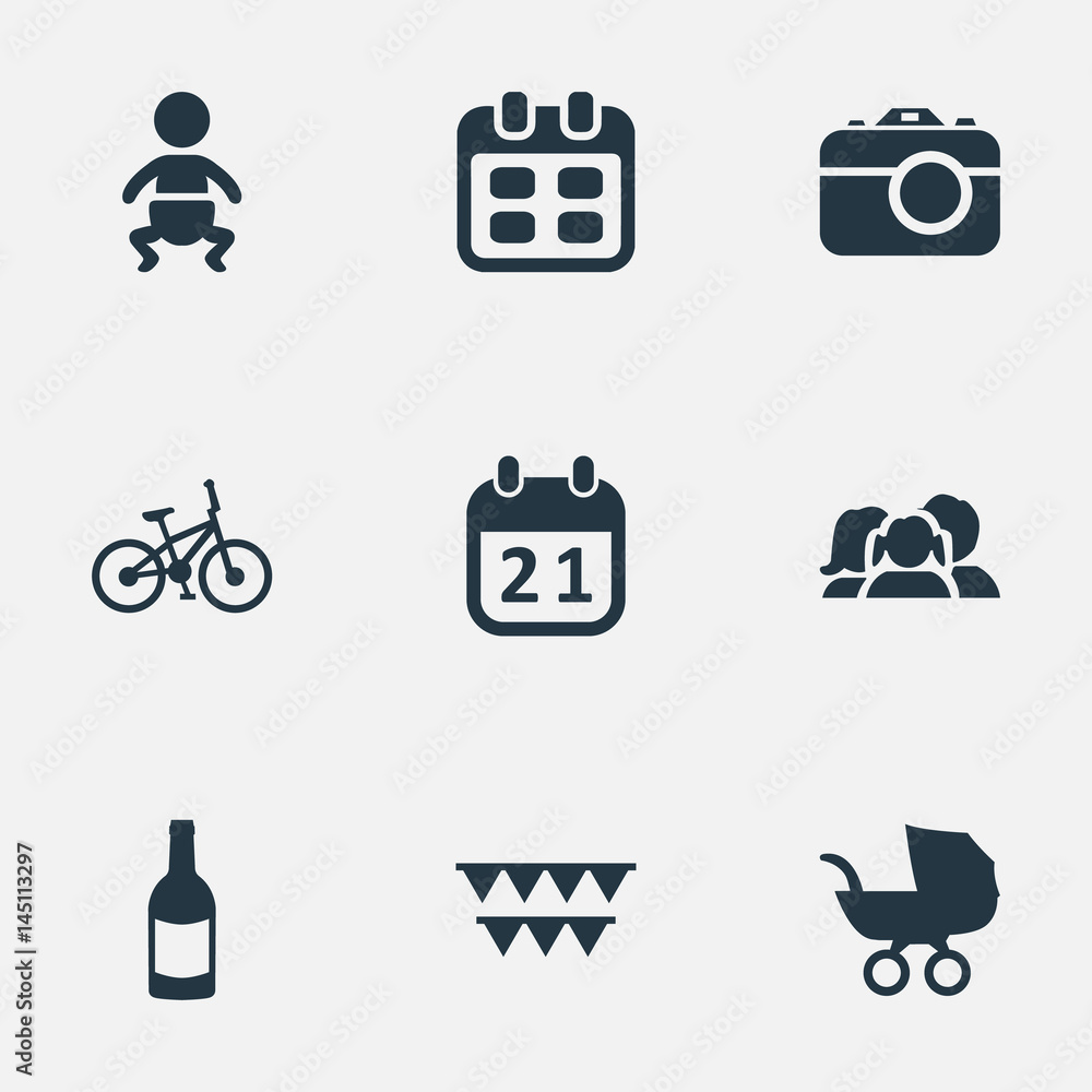 Vector Illustration Set Of Simple Celebration Icons. Elements Special