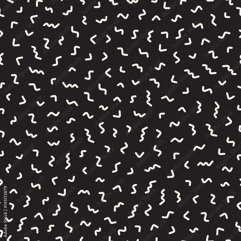 Scattered Geometric Line Shapes. Abstract Background Design. Vector Seamless Black and White Pattern. Scattered Geometric Line Shapes. Abstract Background Design. Vector Seamless Black and White Pattern.