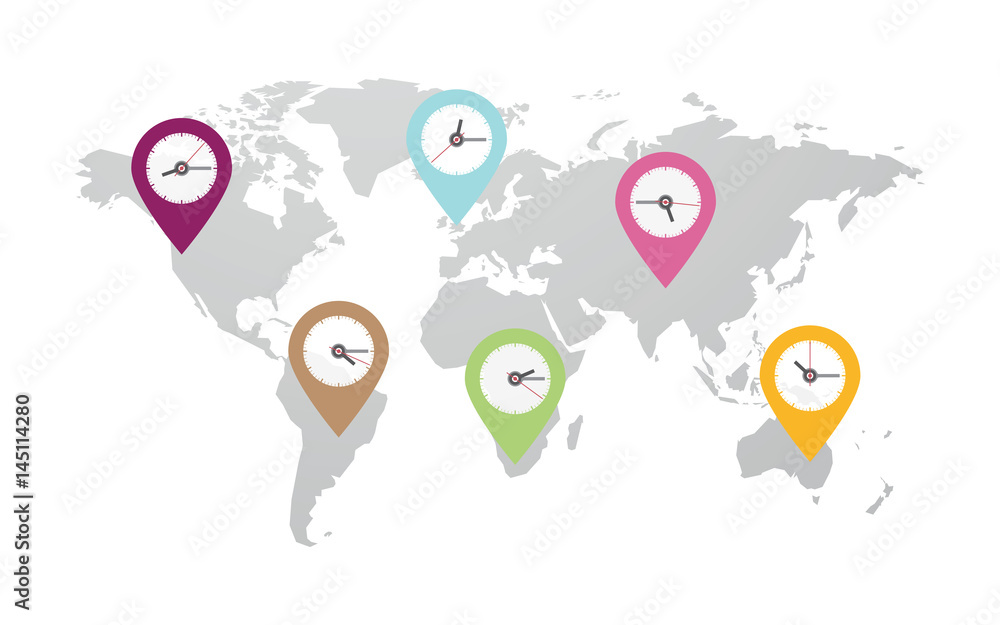 time zones clock world map Stock Vector | Adobe Stock