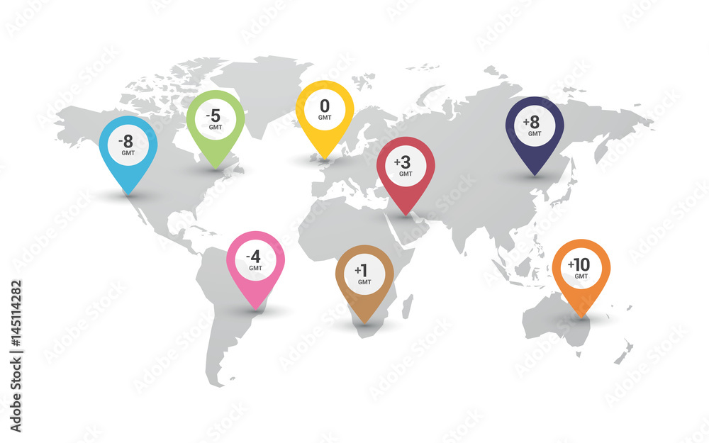 time zones world map Stock Vector | Adobe Stock