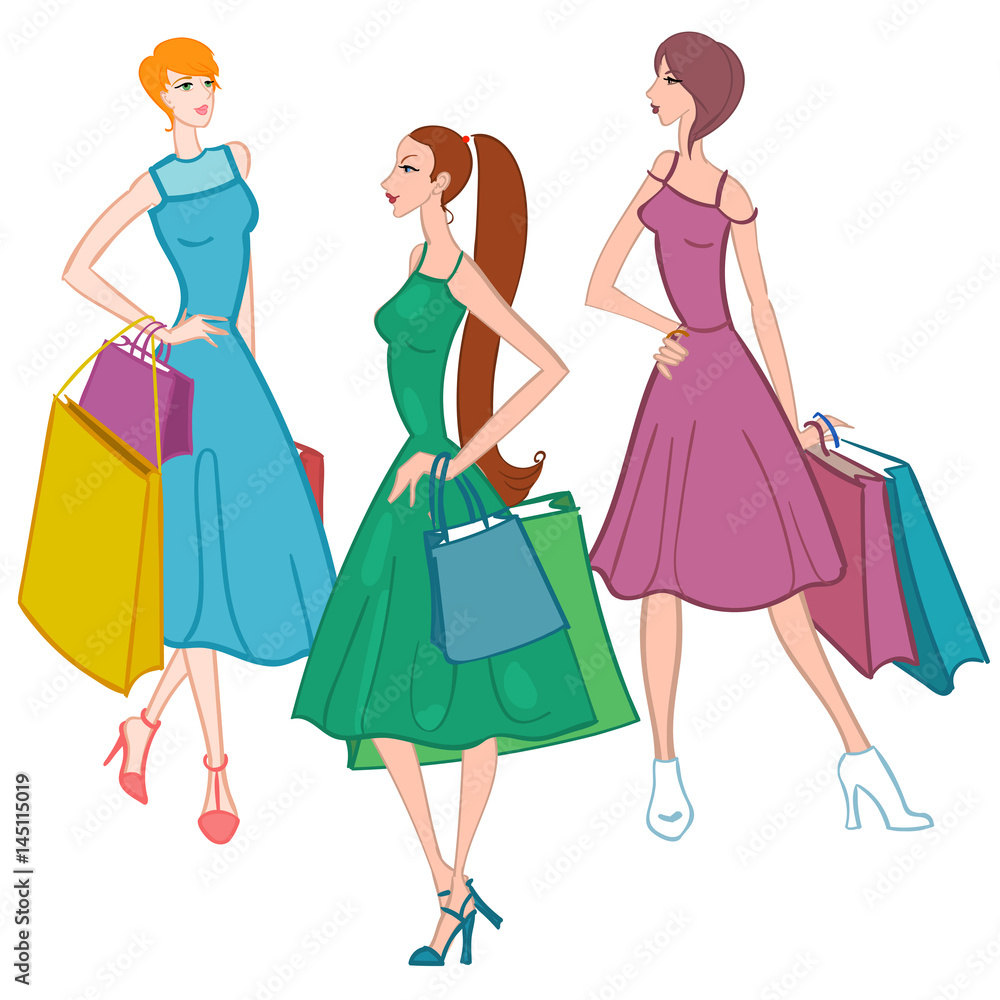 Fasionable girl with shopping bags. Vector illustration. Fasionable girl with shopping bags. Vector illustration.