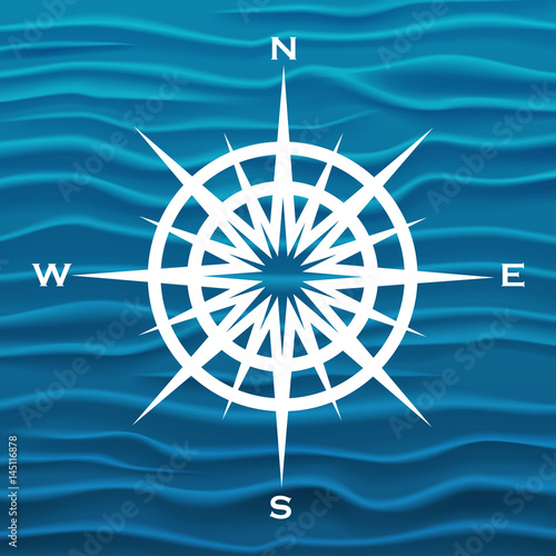 Foto Vector white wind rose over blue waves background