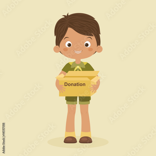Little boy with a box doantion