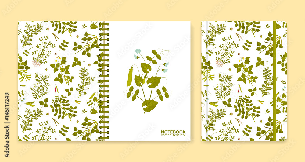 Cover design for notebooks or scrapbooks with legume plants