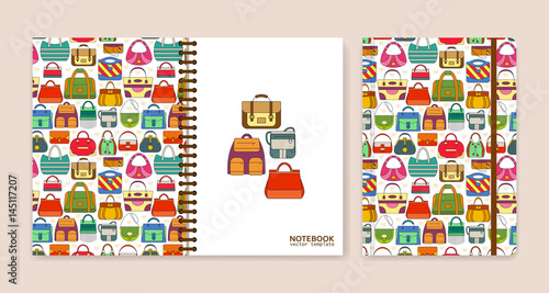 Cover design for notebooks or scrapbooks with hand bags