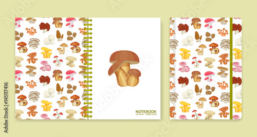 Cover design for notebooks or scrapbooks with mushrooms