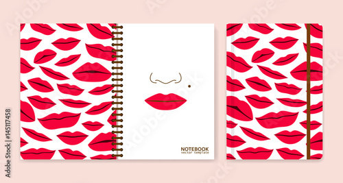 Cover design for notebooks or scrapbooks with lips