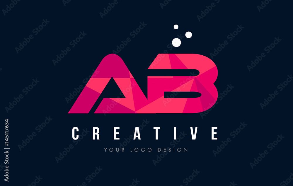 AB A B Letter Logo with Purple Low Poly Pink Triangles Concept AB A B Letter Logo with Purple Low Poly Pink Triangles Concept