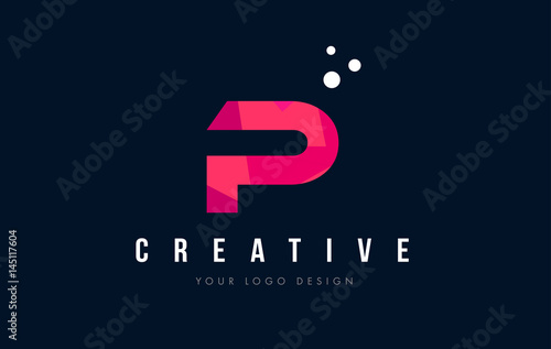 P Letter Logo with Purple Low Poly Pink Triangles Concept