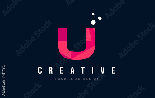 U Letter Logo with Purple Low Poly Pink Triangles Concept