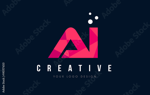 AI A I Letter Logo with Purple Low Poly Pink Triangles Concept