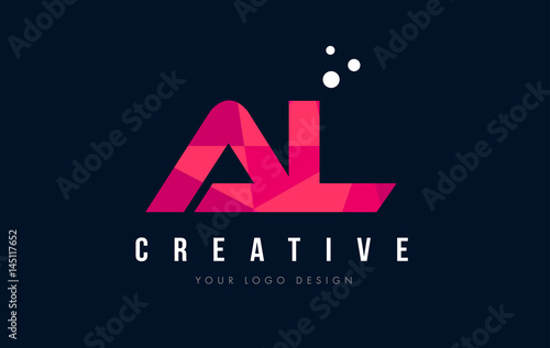 AL A L Letter Logo with Purple Low Poly Pink Triangles Concept