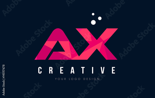 AX A X Letter Logo with Purple Low Poly Pink Triangles Concept