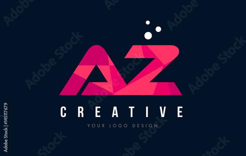 AZ A Z Letter Logo with Purple Low Poly Pink Triangles Concept