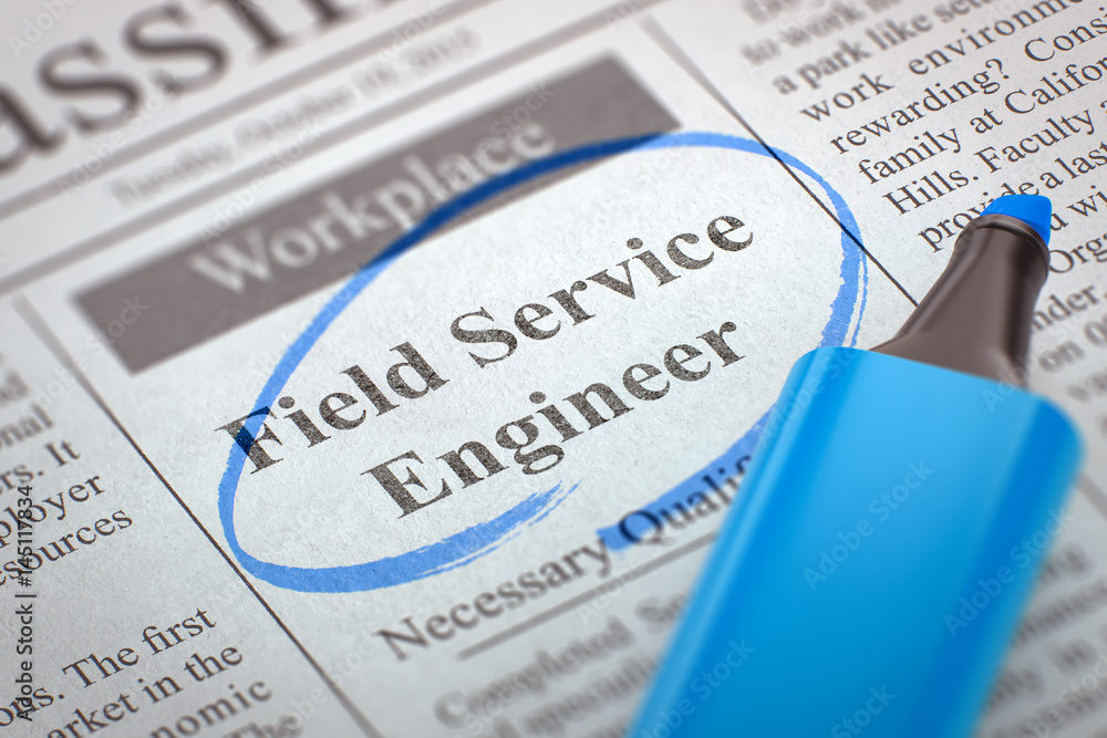 Newspaper with Vacancy Field Service Engineer. Blurred Image with Selective focus. Concept of Recruitment. 3D Illustration. Newspaper with Vacancy Field Service Engineer. Blurred Image with Selective focus. Concept of Recruitment. 3D Illustration.