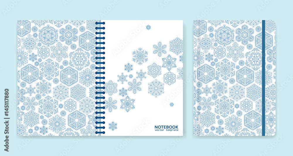 Cover design for notebooks or scrapbooks with snowflakes Cover design for notebooks or scrapbooks with snowflakes