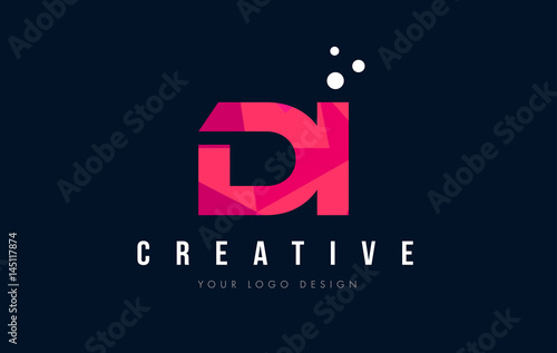 DI D I Letter Logo with Purple Low Poly Pink Triangles Concept