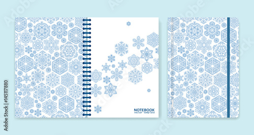 Cover design for notebooks or scrapbooks with snowflakes