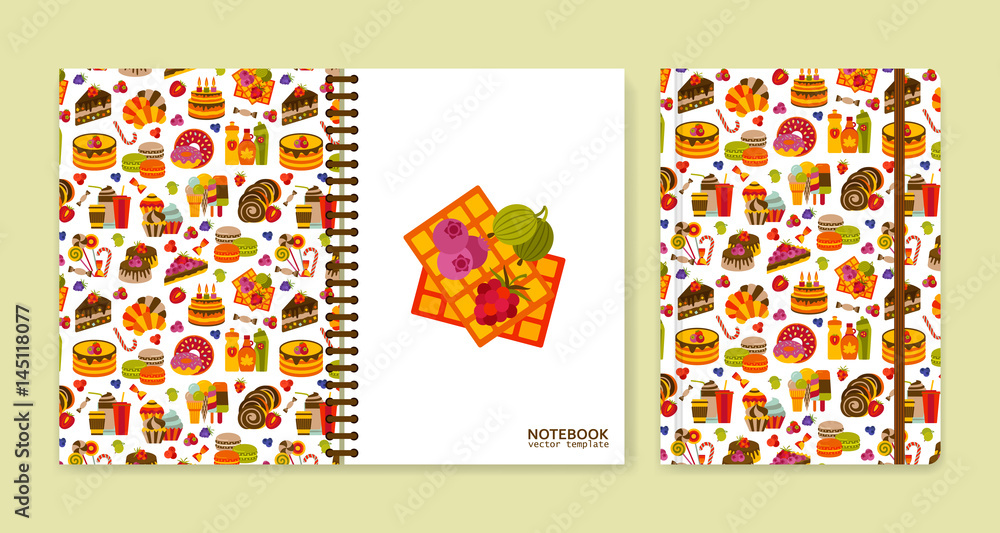 Naklejka premium Cover design for notebooks or scrapbooks with sweets