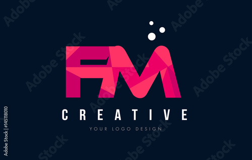 FM F M Letter Logo with Purple Low Poly Pink Triangles Concept