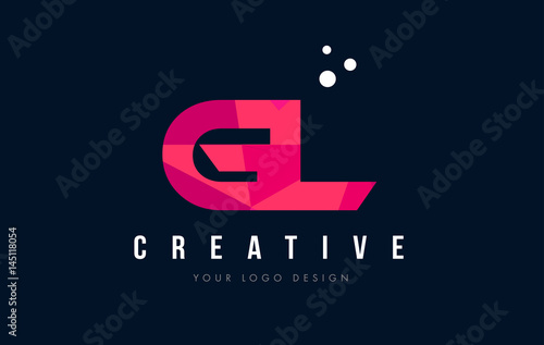GL G L Letter Logo with Purple Low Poly Pink Triangles Concept