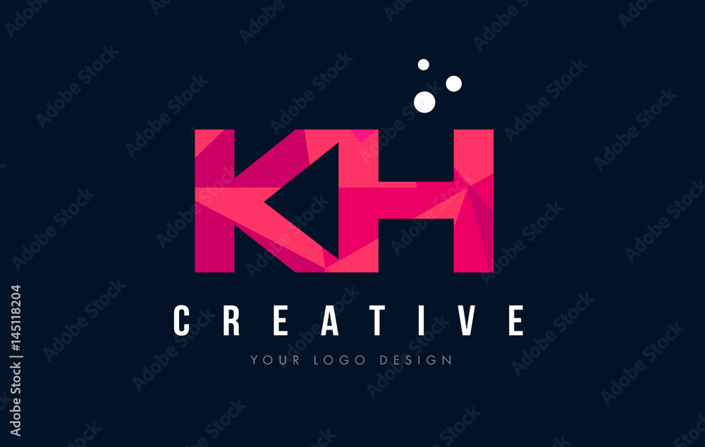 KH K H Letter Logo with Purple Low Poly Pink Triangles Concept KH K H Letter Logo with Purple Low Poly Pink Triangles Concept