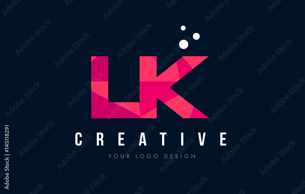 LK L K Letter Logo with Purple Low Poly Pink Triangles Concept LK L K Letter Logo with Purple Low Poly Pink Triangles Concept