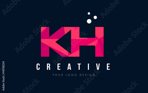 KH K H Letter Logo with Purple Low Poly Pink Triangles Concept