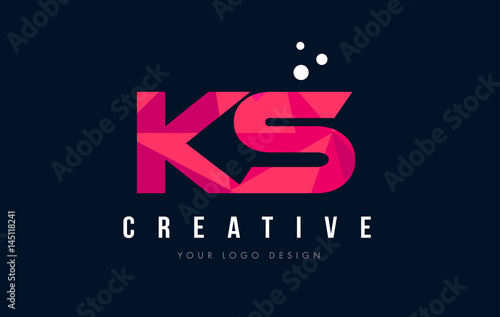 KS K S Letter Logo with Purple Low Poly Pink Triangles Concept