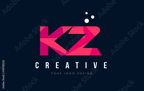 KZ K Z Letter Logo with Purple Low Poly Pink Triangles Concept