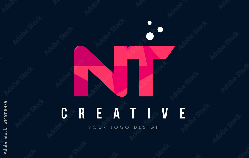 NT N T Letter Logo with Purple Low Poly Pink Triangles Concept