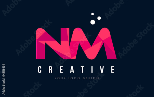 NM N M Letter Logo with Purple Low Poly Pink Triangles Concept photo