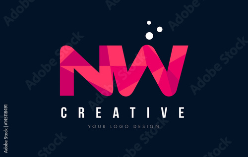 NW N W Letter Logo with Purple Low Poly Pink Triangles Concept photo